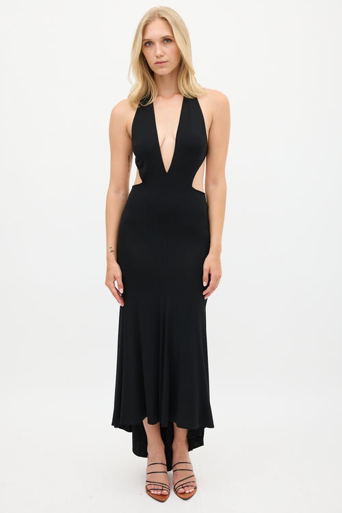 Alexandre Vauthier Black Deep V-Neck Cutout Dress