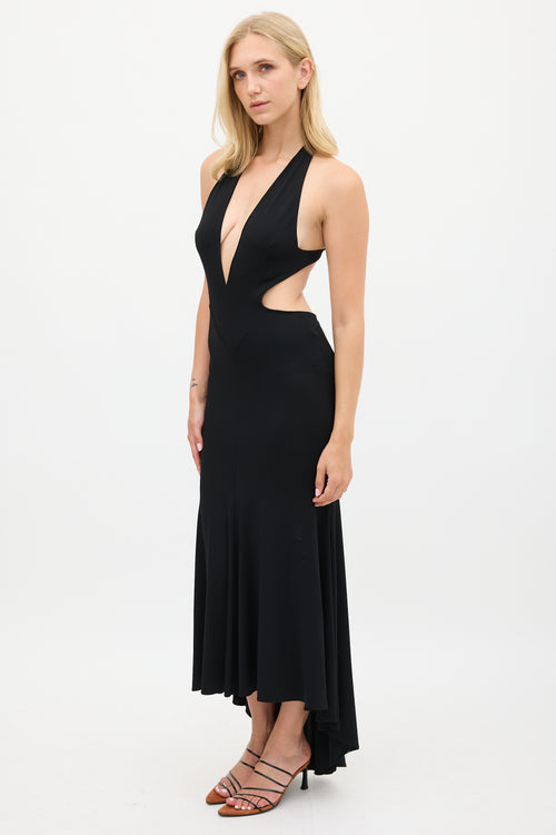 Alexandre Vauthier Black Deep V-Neck Cutout Dress