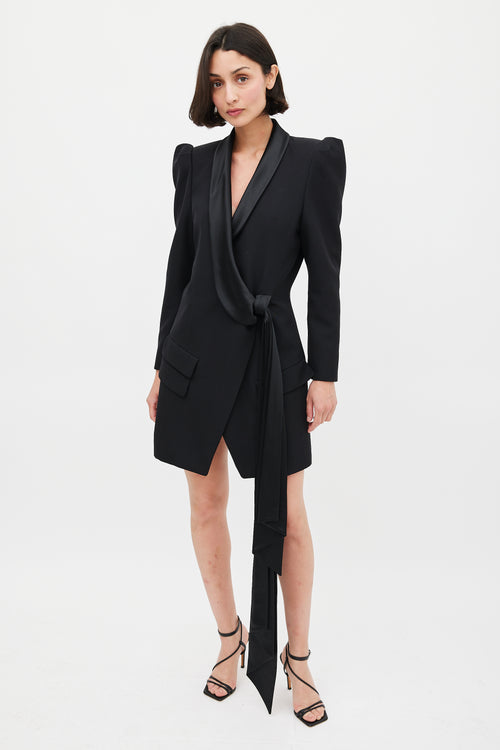 Alexandre Vauthier Black Wool 
Satin Puff Sleeve Blazer