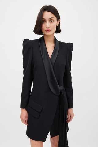 Alexandre Vauthier Black Wool 
Satin Puff Sleeve Blazer