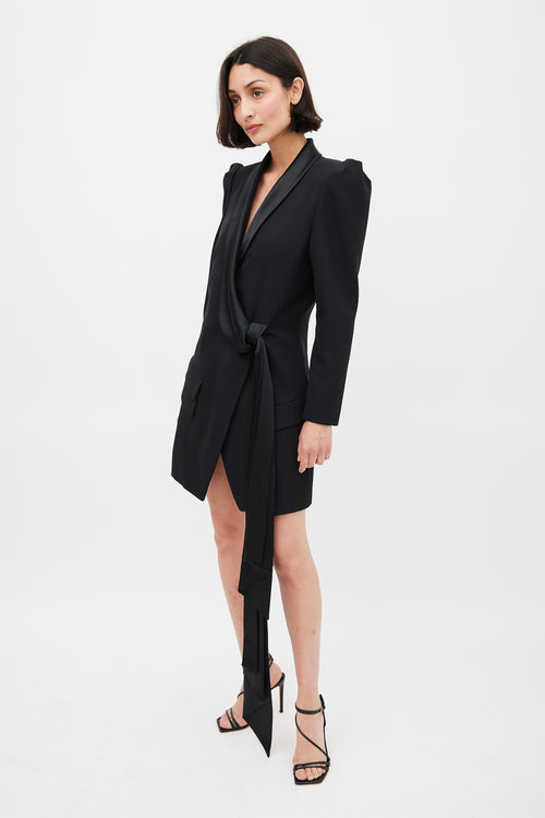 Alexandre Vauthier Black Wool 
Satin Puff Sleeve Blazer