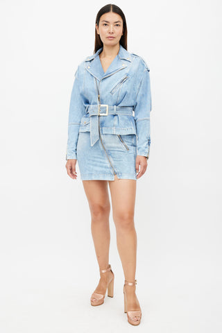 Alexandre Vauthier Blue Denim Full Zip Belted Dress