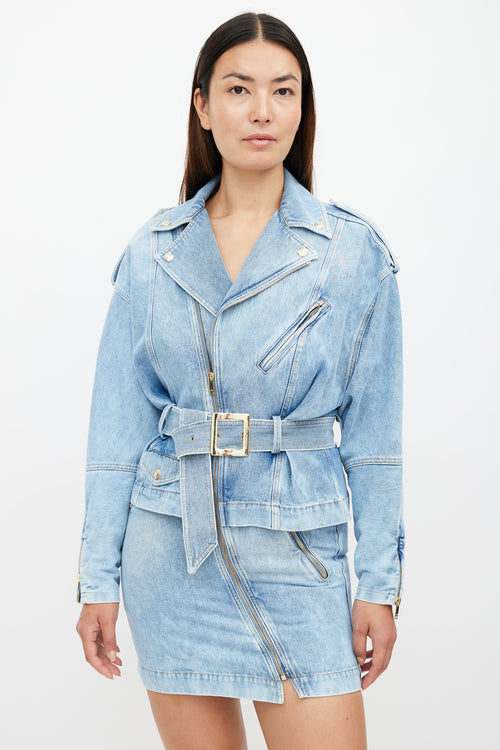 Alexandre Vauthier Blue Denim Full Zip Belted Dress