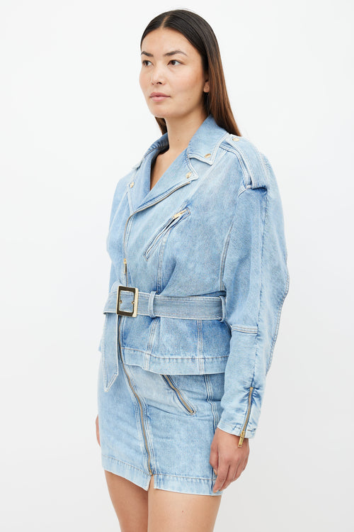 Alexandre Vauthier Blue Denim Full Zip Belted Dress