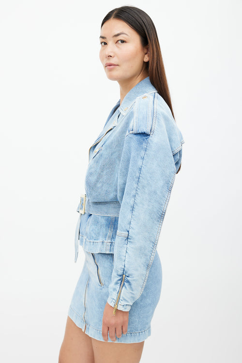 Alexandre Vauthier Blue Denim Full Zip Belted Dress