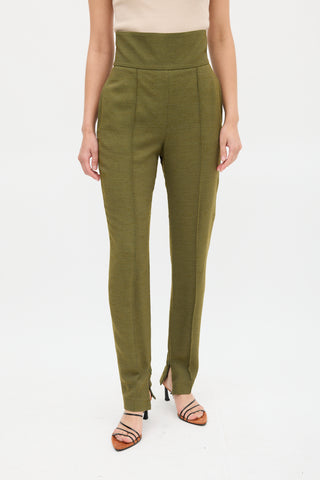 Alexandre Vauthier Green High Waisted Pintuck Skinny Trouser