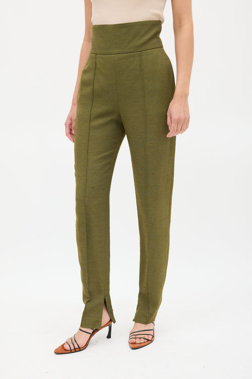 Alexandre Vauthier Green High Waisted Pintuck Skinny Trouser