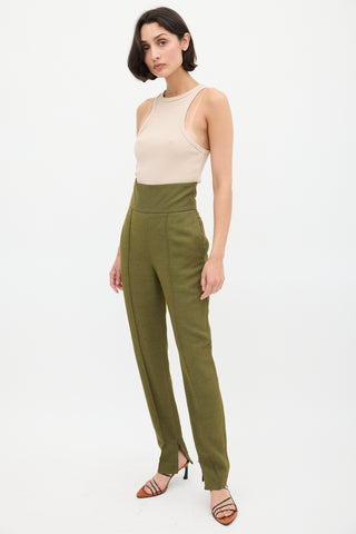 Alexandre Vauthier Green High Waisted Pintuck Skinny Trouser