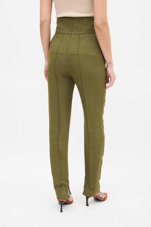 Alexandre Vauthier Green High Waisted Pintuck Skinny Trouser