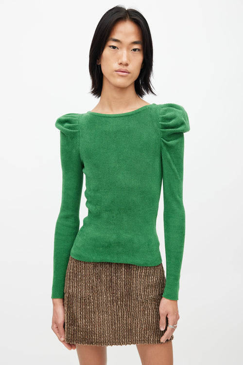 Alexandre Vauthier Green Ribbed Puff Long Sleeve Top