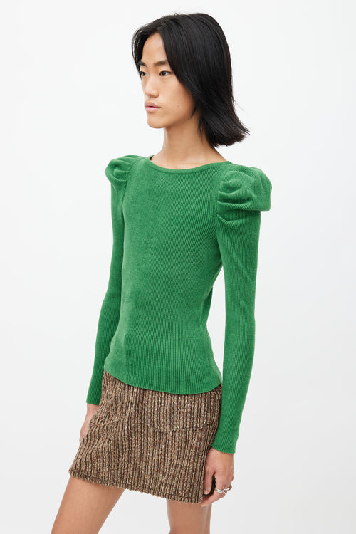 Alexandre Vauthier Green Ribbed Puff Long Sleeve Top