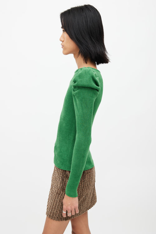 Alexandre Vauthier Green Ribbed Puff Long Sleeve Top