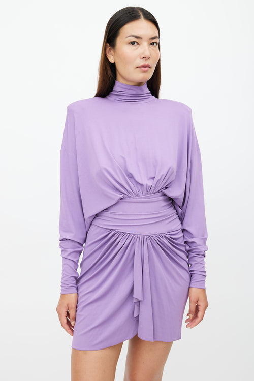 Alexandre Vauthier Purple Long Sleeve Ruched Dress