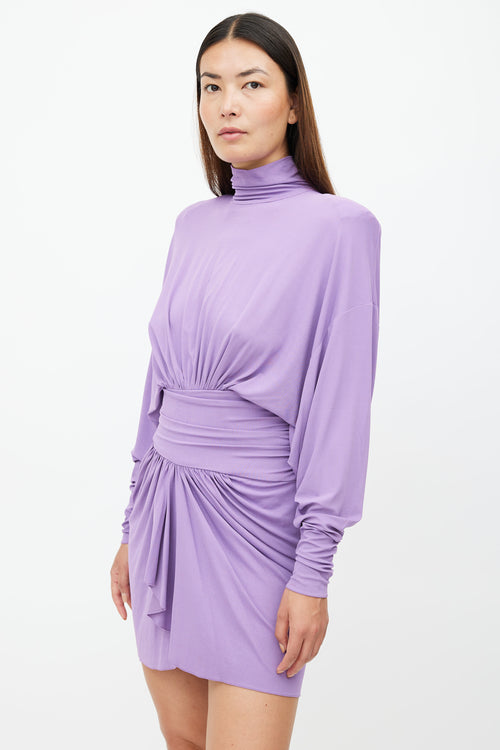 Alexandre Vauthier Purple Long Sleeve Ruched Dress