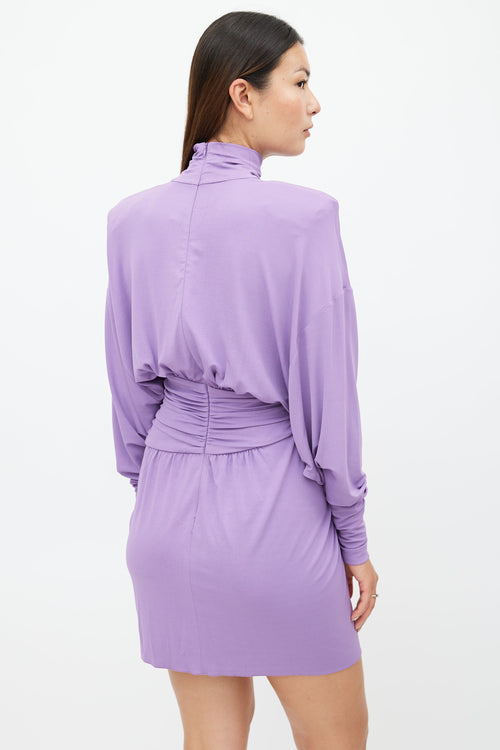 Alexandre Vauthier Purple Long Sleeve Ruched Dress