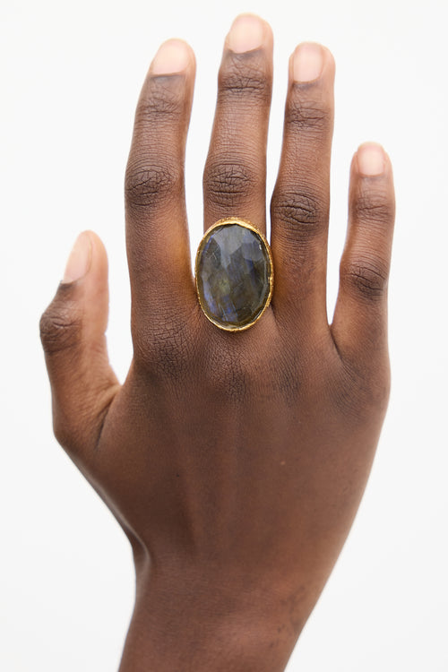 Alexis Bittar Gold 
Dark Grey Lucite Oval Ring