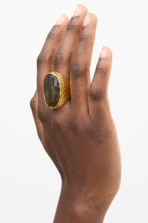 Alexis Bittar Gold 
Dark Grey Lucite Oval Ring