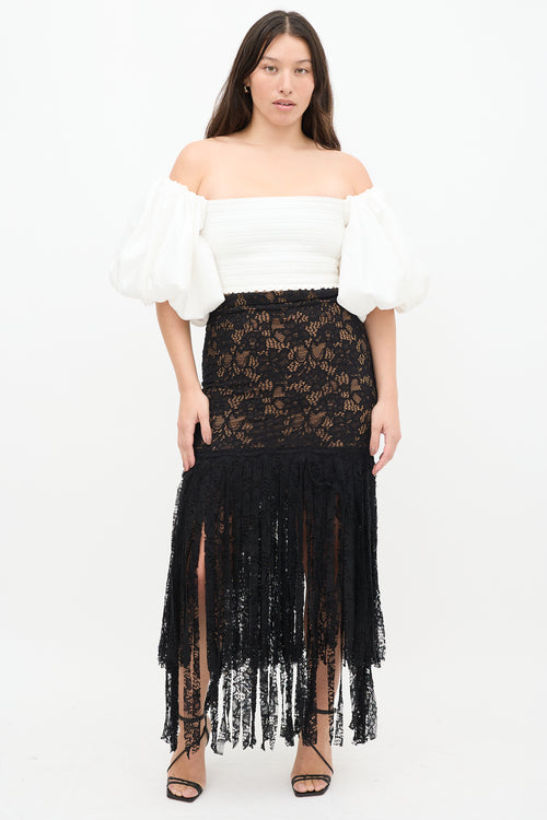 Alexis Black Floral Lace Fringe Skirt