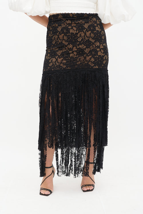 Alexis Black Floral Lace Fringe Skirt