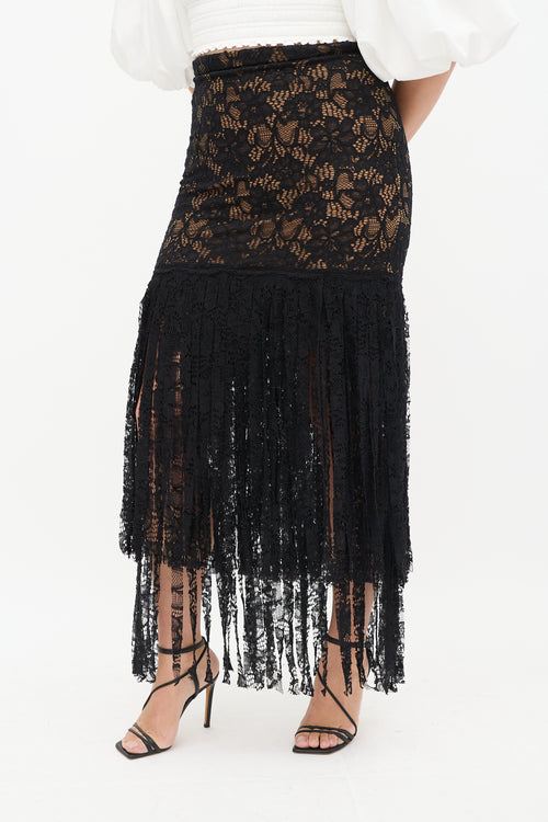 Alexis Black Floral Lace Fringe Skirt