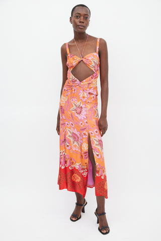 Alexis Orange 
Multicolour Floral Cut Out Dress