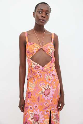 Alexis Orange 
Multicolour Floral Cut Out Dress