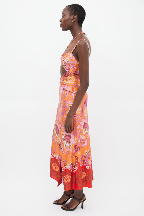 Alexis Orange 
Multicolour Floral Cut Out Dress