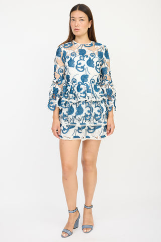 Alexis White 
Blue Floral Crocheted Dress