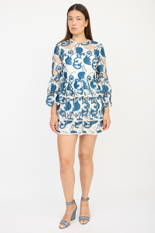 Alexis White 
Blue Floral Crocheted Dress