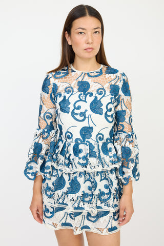 Alexis White 
Blue Floral Crocheted Dress