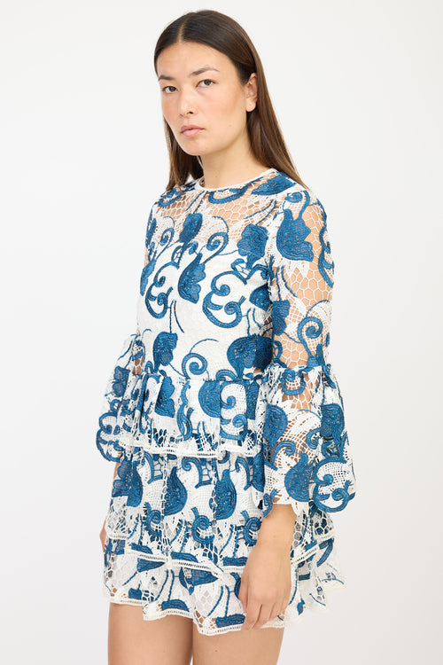 Alexis White 
Blue Floral Crocheted Dress