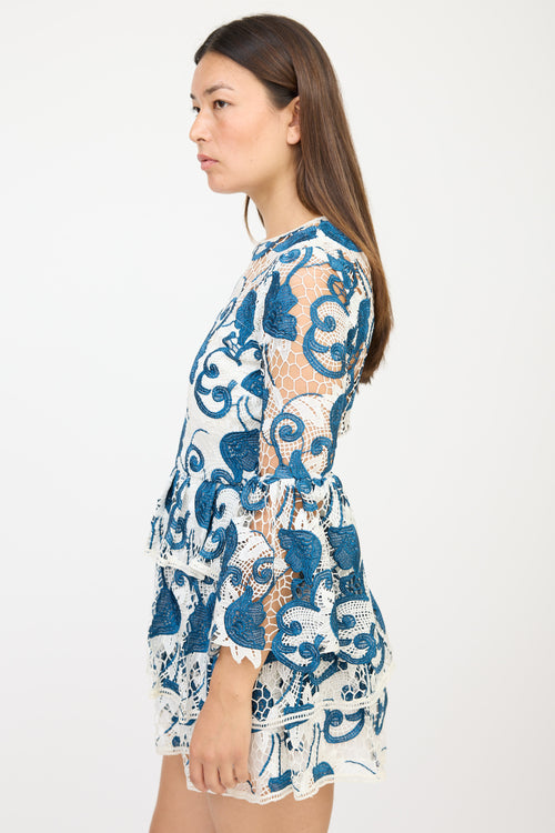 Alexis White 
Blue Floral Crocheted Dress