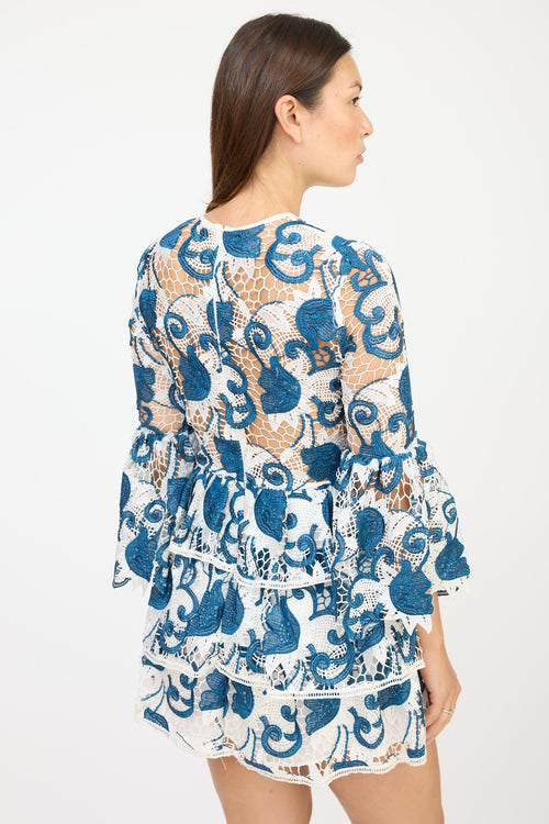 Alexis White 
Blue Floral Crocheted Dress