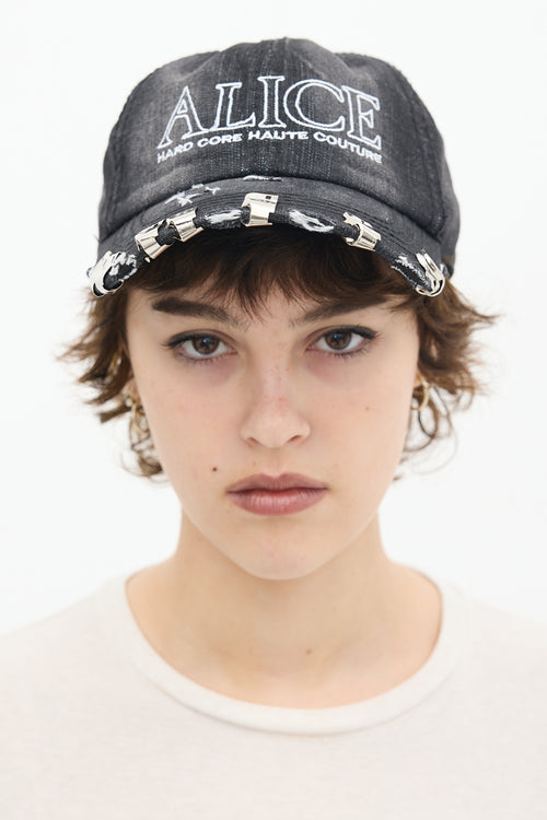 Alice Hollywood Washed Black Denim Embroidered Atelier Logo 1.0 Baseball Hat