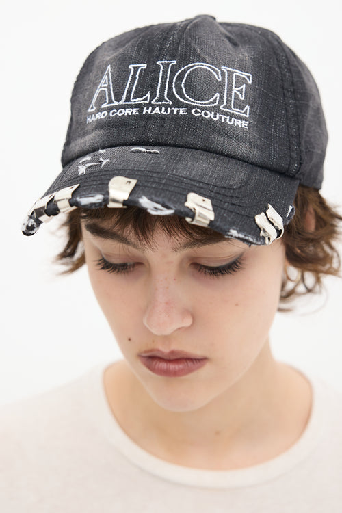 Alice Hollywood Washed Black Denim Embroidered Atelier Logo 1.0 Baseball Hat