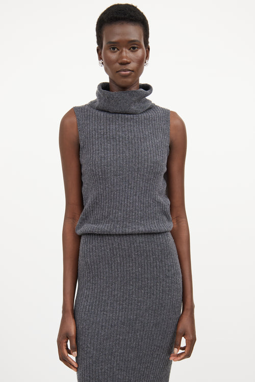 Alice + Olivia Dark Grey Wool Knit Ribbed Sweater Dress