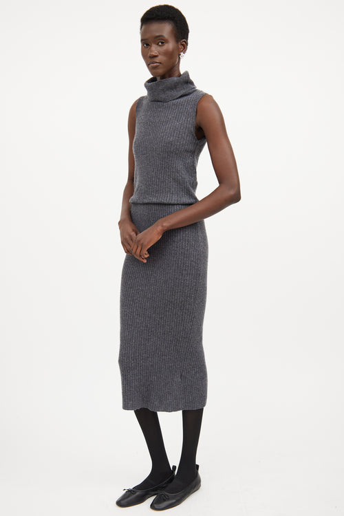 Alice + Olivia Dark Grey Wool Knit Ribbed Sweater Dress