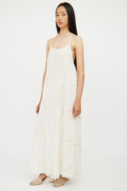 Alice + Olivia Cream Silk Embroidered Maxi Dress