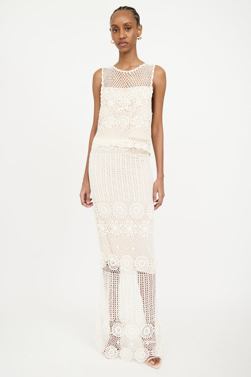 Alice Olivia Cream Linen Crocheted Co-Ord Set