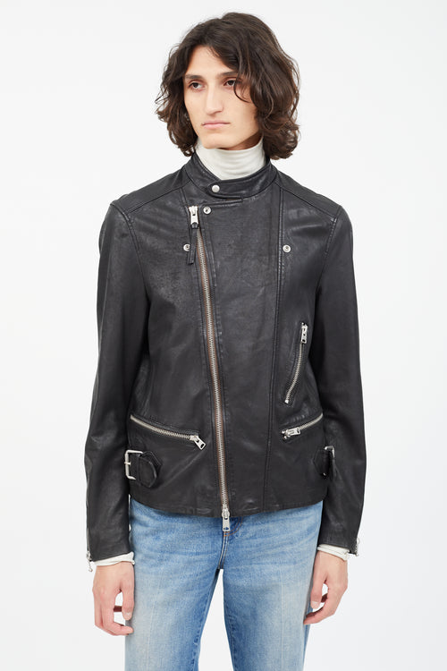 All Saints Black Gibson Leather Rider Jacket