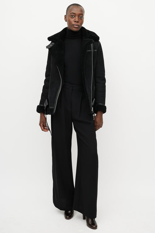 All Saints Black Shearling Rei Biker Jacket