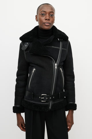 All Saints Black Shearling Rei Biker Jacket