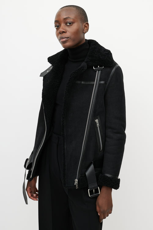 All Saints Black Shearling Rei Biker Jacket