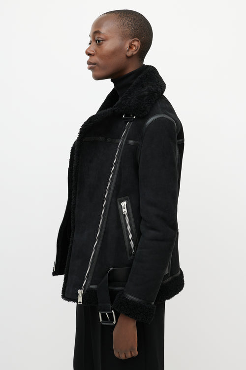 All Saints Black Shearling Rei Biker Jacket