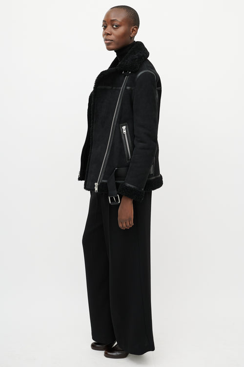 All Saints Black Shearling Rei Biker Jacket