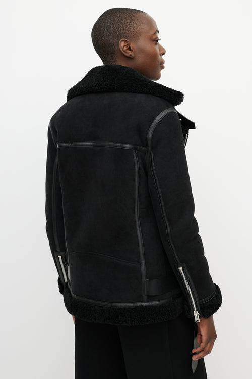 All Saints Black Shearling Rei Biker Jacket