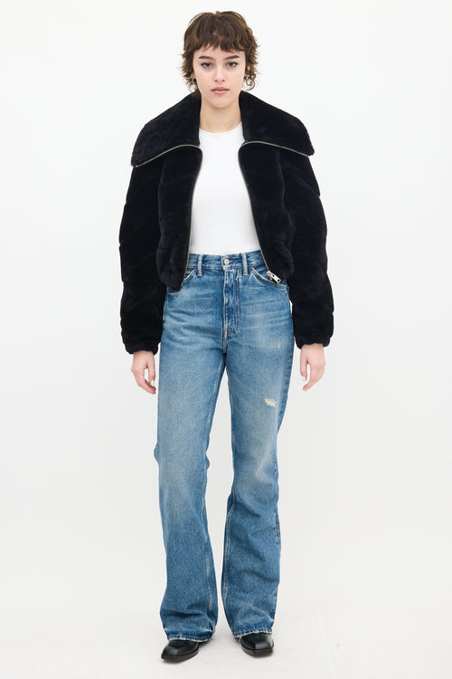 All Saints Black Faux Fur Adley Chevron Cropped Jacket