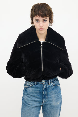 All Saints Black Faux Fur Adley Chevron Cropped Jacket