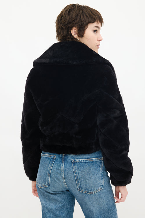 All Saints Black Faux Fur Adley Chevron Cropped Jacket