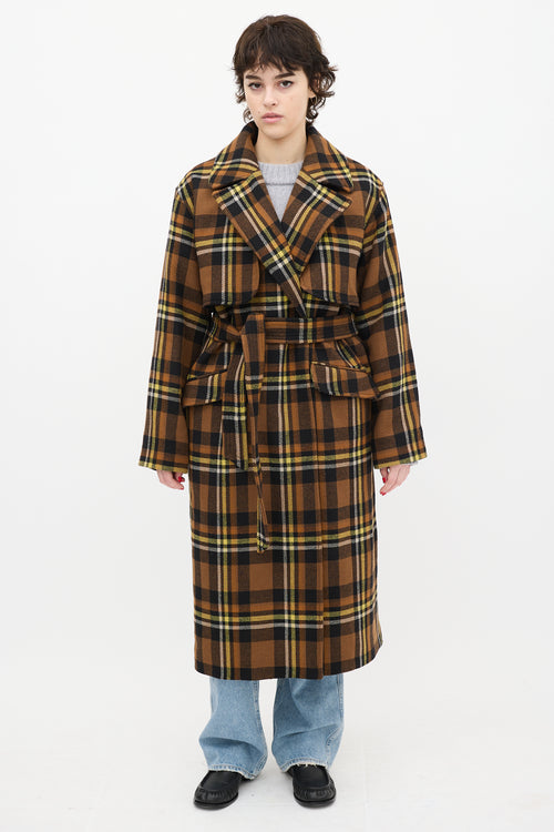 All Saints Brown 
Yellow Wool Bree Check Coat